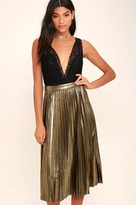 Eclipse of the Heart Gold Midi Skirt