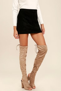 Alessandra Taupe Suede Peep-Toe Over the Knee Boots