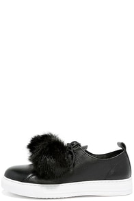 Dirty Laundry Fluffed Up Black Leather Pompom Sneakers