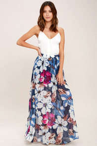 Ark & Co Twilight Temptation Navy Blue Floral Print Maxi Skirt