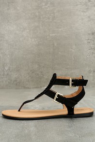 Draya Black Suede Flat Sandals