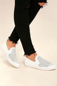 Perla White Perforated Slip-On Sneakers