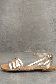 Zoila Champagne Ankle Strap Flat Sandals