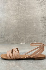 Zoila Natural Ankle Strap Flat Sandals