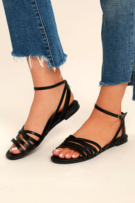Zoila Black Ankle Strap Flat Sandals