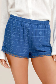BB Dakota Watkin Blue Embroidered Shorts