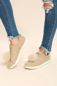 Madden Girl Baabee Nude Suede Pompom Sneakers