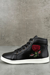 Cynara Black Embroidered High-Top Sneakers