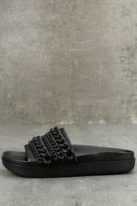 Kendall + Kylie Shiloh Black Leather Slide Sandals