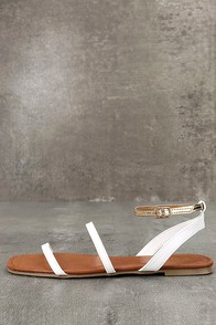 Marnina White and Gold Ankle Strap Flat Sandals