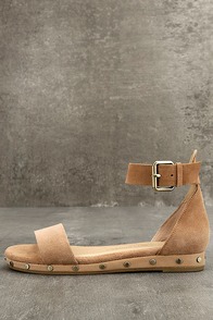 Chinese Laundry Grady Camel Suede Leather Ankle Strap Sandals