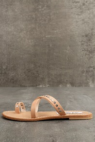 Steve Madden Becky Tan Leather Flat Sandals