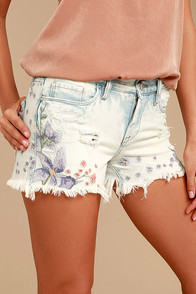 Blank NYC Hiker Light Wash Embroidered Distressed Denim Shorts