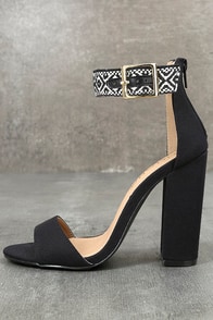 Cybele Black Embroidered Ankle Strap Heels