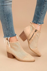 Tove Toast Beige Suede Cutout Ankle Booties