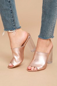 Steve Madden Classics Rose Gold Leather Lucite Mules