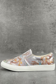Ninette Silver Embroidered Slip-On Sneakers