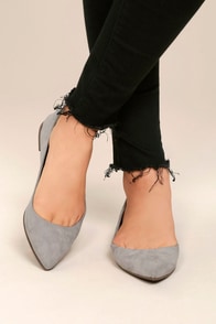 Lexine Grey Suede Pointed Flats