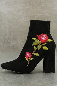 Berenice Black Suede Embroidered Mid-Calf Boots