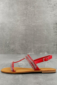 Brielle Red Rhinestone Sandals