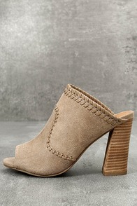 Report Marlo Taupe Suede Peep-Toe Mules