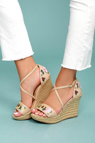 Roselyn Natural Embroidered Espadrille Wedges