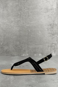 Libby Black Nubuck Thong Sandals
