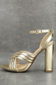 Genevieve Gold Ankle Strap Heels