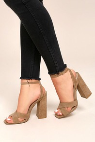Adalene Taupe Suede Ankle Strap Heels