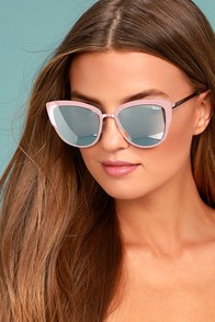 Quay Super Girl Silver and Pink Mirrored Cat-Eye Sunglasses