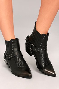 Stevie Black Harness Ankle Boots