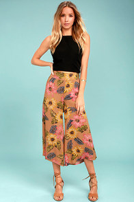 Billabong Can It Be Light Brown Floral Print Culottes