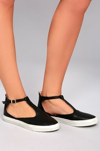 Gemma Black T-Strap Sneakers