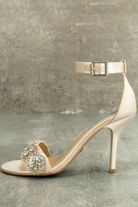 Blue by Betsey Johnson Gina Champagne Satin Ankle Strap Heels
