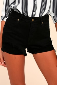 Rollas Original Black High-Waisted Distressed Shorts