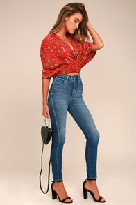 Rollas Eastcoast Ankle Dark Blue High-Waisted Skinny Jeans