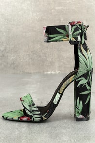Angeline Black Multi Floral Brocade Ankle Strap Heels