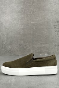Steve Madden Gills Olive Suede Leather Slip-On Sneakers