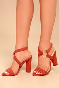 Cusco Cinnamon Red Suede Ankle Strap Heels