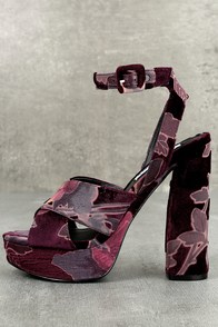 Steve Madden Jodi Burgundy Velvet Platform Ankle Strap Heels