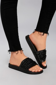 Kora Black Chain Slide Sandals