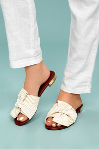Winnie Gold and White Knotted Slide Sandals