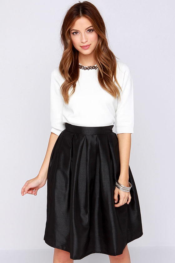 Chic Black Skirt - Midi Skirt - Skater Skirt - Pleated Skirt - $34.00