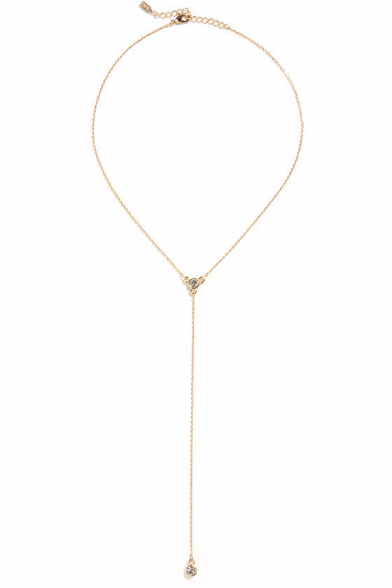 Drop on By Gold Rhinestone Necklace at Lulus.com!