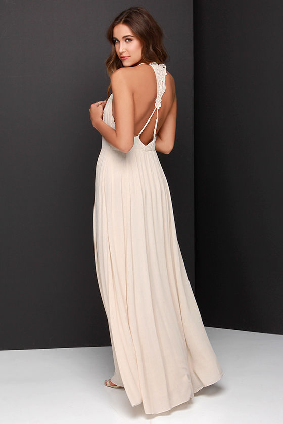 Bo-Hold Me Tight Beige Lace Maxi Dress at Lulus.com!
