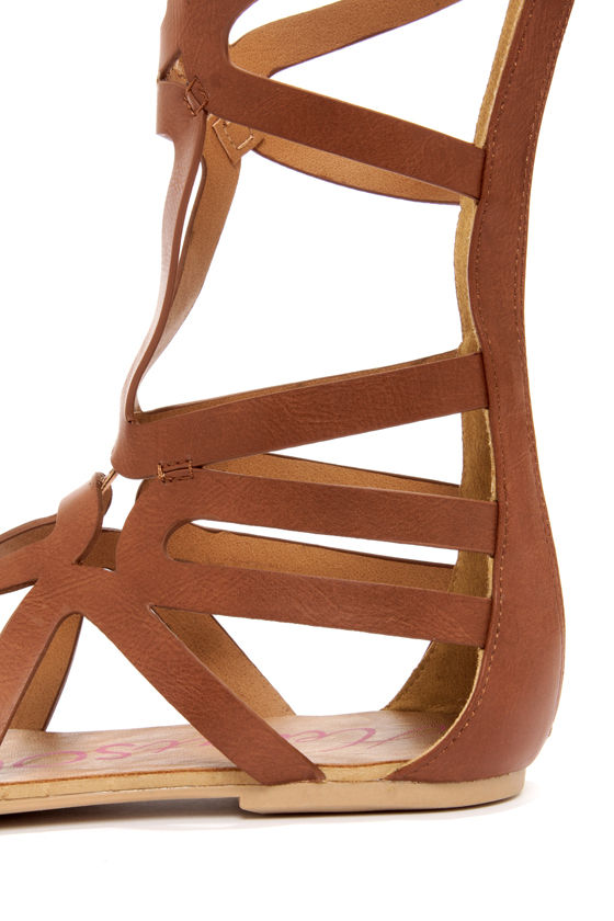 Cute Gladiator Sandals - Cognac Sandals - Caged Gladiator Sandals -  ...