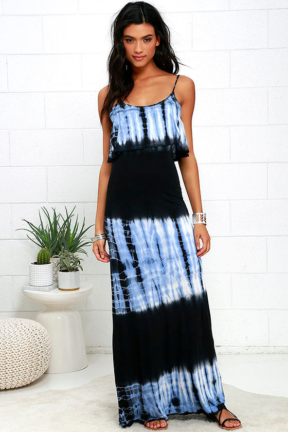 Tempting Tempest Black and Blue Tie-Dye Maxi Dress at Lulus.com!