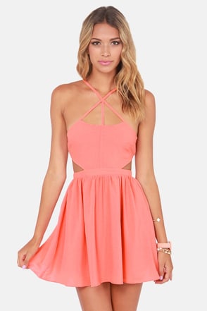 Sexy Peach Dress - Cutout Dress - Skater Dress - $39.00