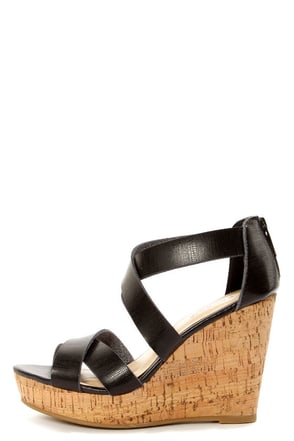 Bamboo Parker 12 Black Crisscrossing Strappy Wedge Sandals - $34.00