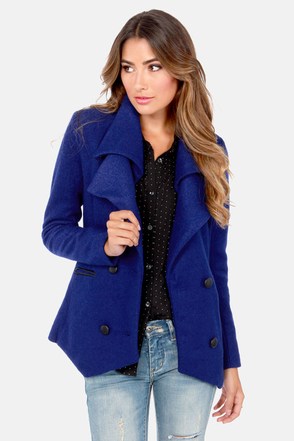 Bright Blue Pea Coat - Coat Nj
